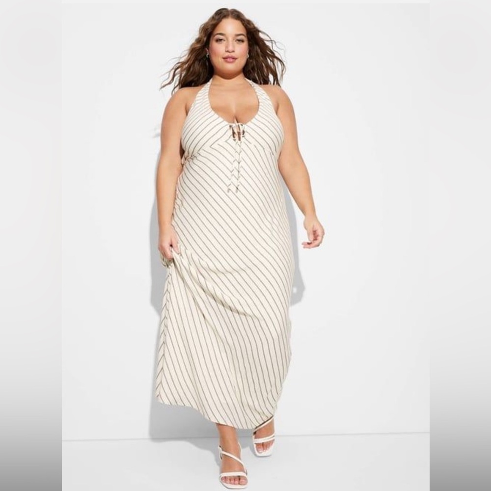 Wild Fable Women's‎ Maxi Sundress White Striped Halter Neck XXL